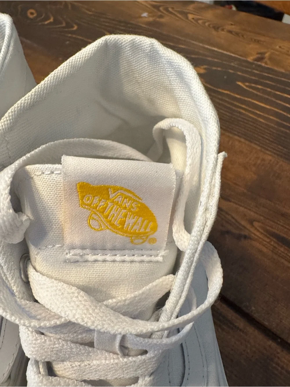Vans White High-Top Canvas Sneakers with Yellow Logo Accent